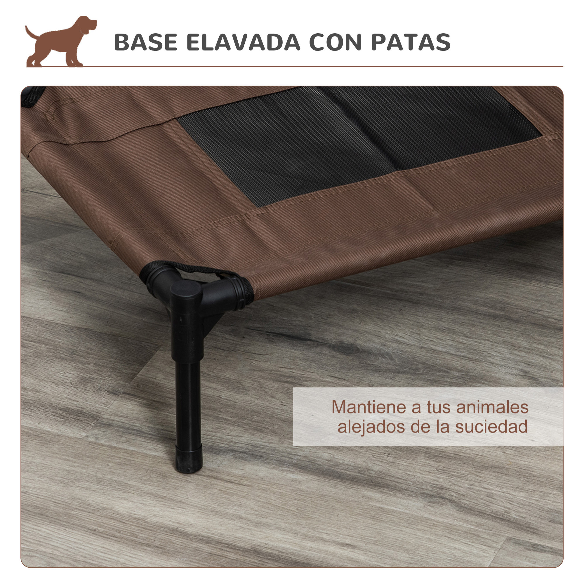 Cama Elevada para Perros Gatos Portátil Cama para Mascotas con Zona de Malla Transpirable y Tela Oxford Marco de Acero para Interior Exterior 61x46x18 cm Marrón