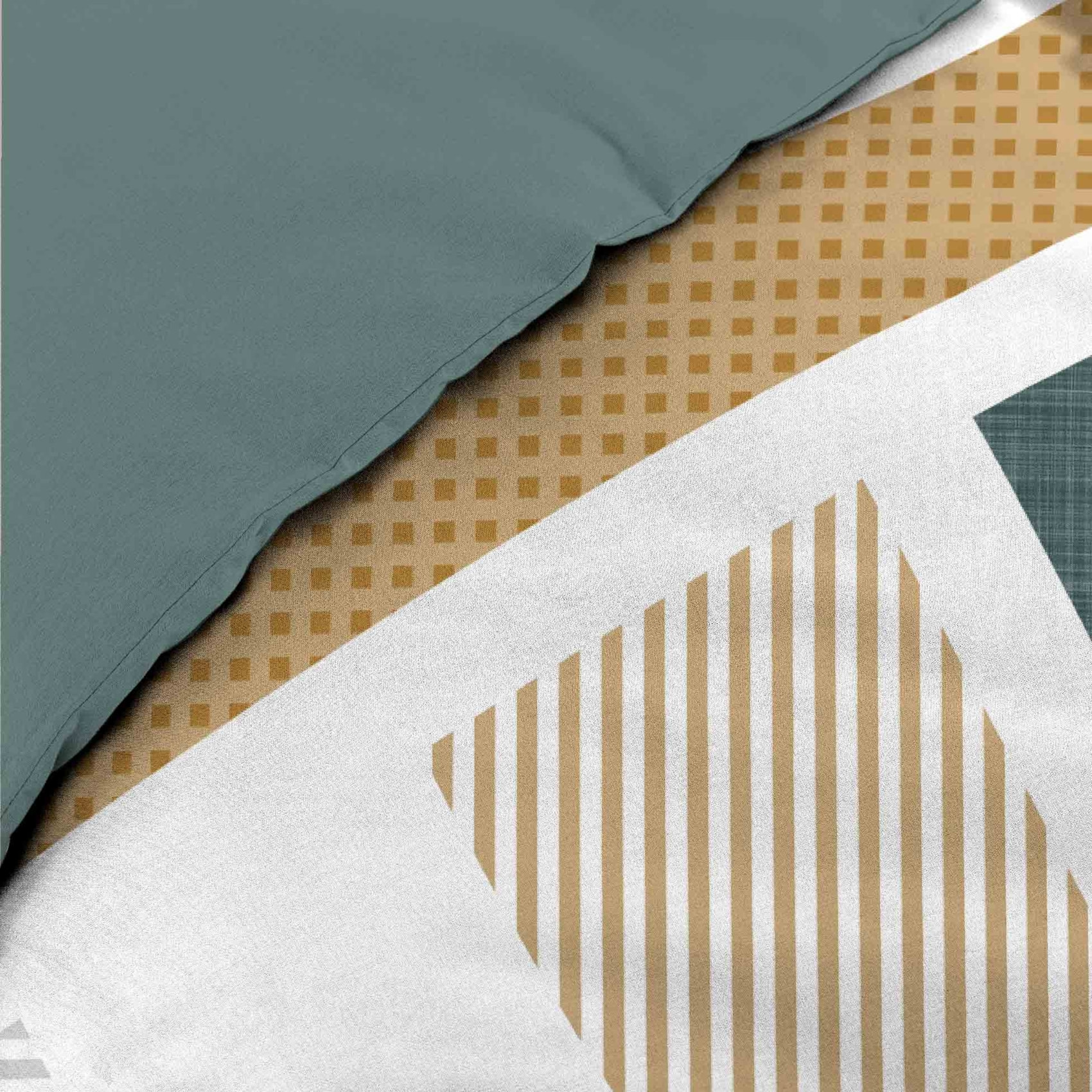 Parure de lit coton motif graphique double face imprimée - Vert