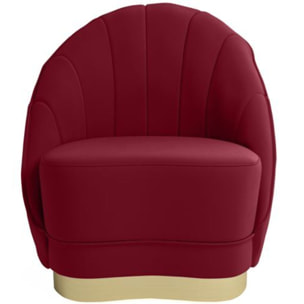 Fauteuil en velours bordeaux, base cerclage doré effet laiton