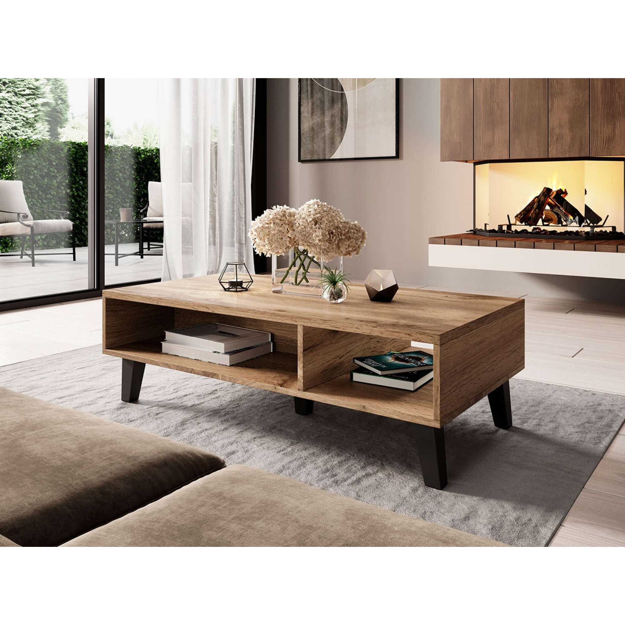 Lord - table basse - effet bois et noir - 110 cm - style industriel - Bois / Gris