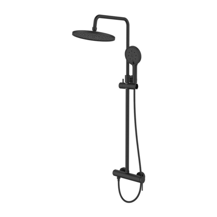 Système de douche mural avec mitigeur monocommande + douche de tête + douchette à main 3 jets, noir mat (SATSSPKCNEW)
