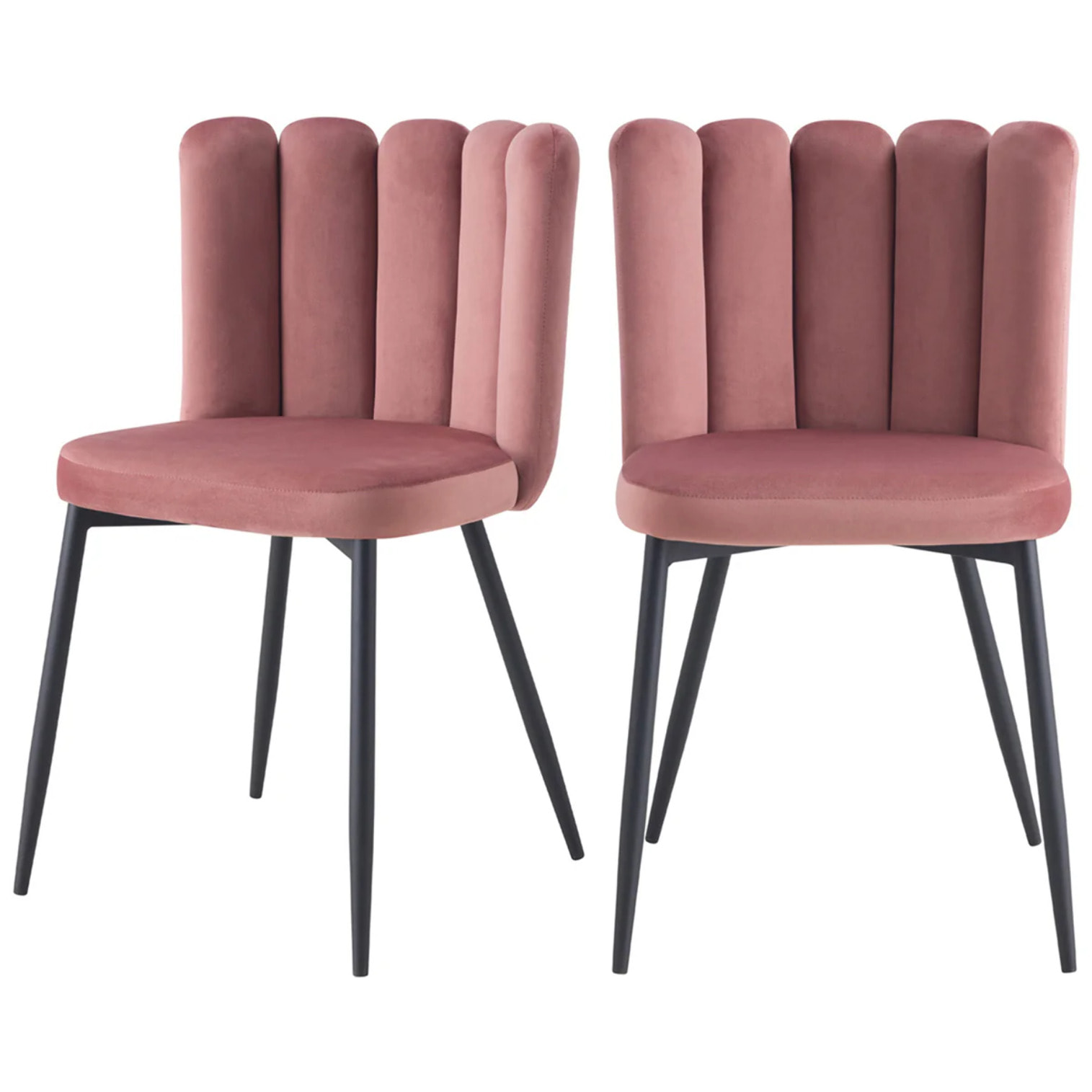 Lot de 2 chaises en velours rose et pieds en métal noir - Rosy