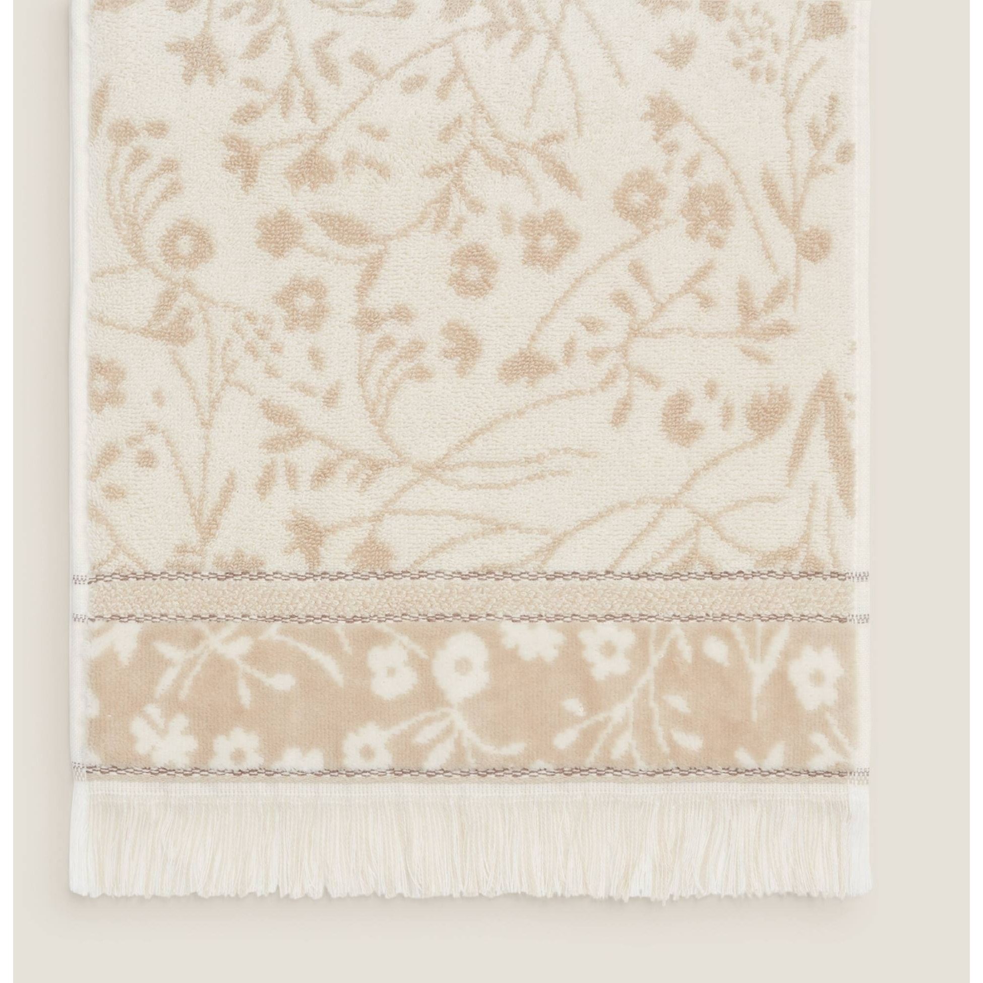Toalla rizo jacquard flores Miflo color marron beige 100% Algodón