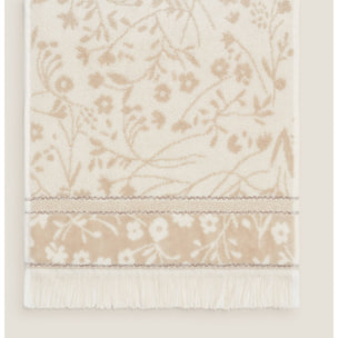 Toalla rizo jacquard flores Miflo color marron beige 100% Algodón