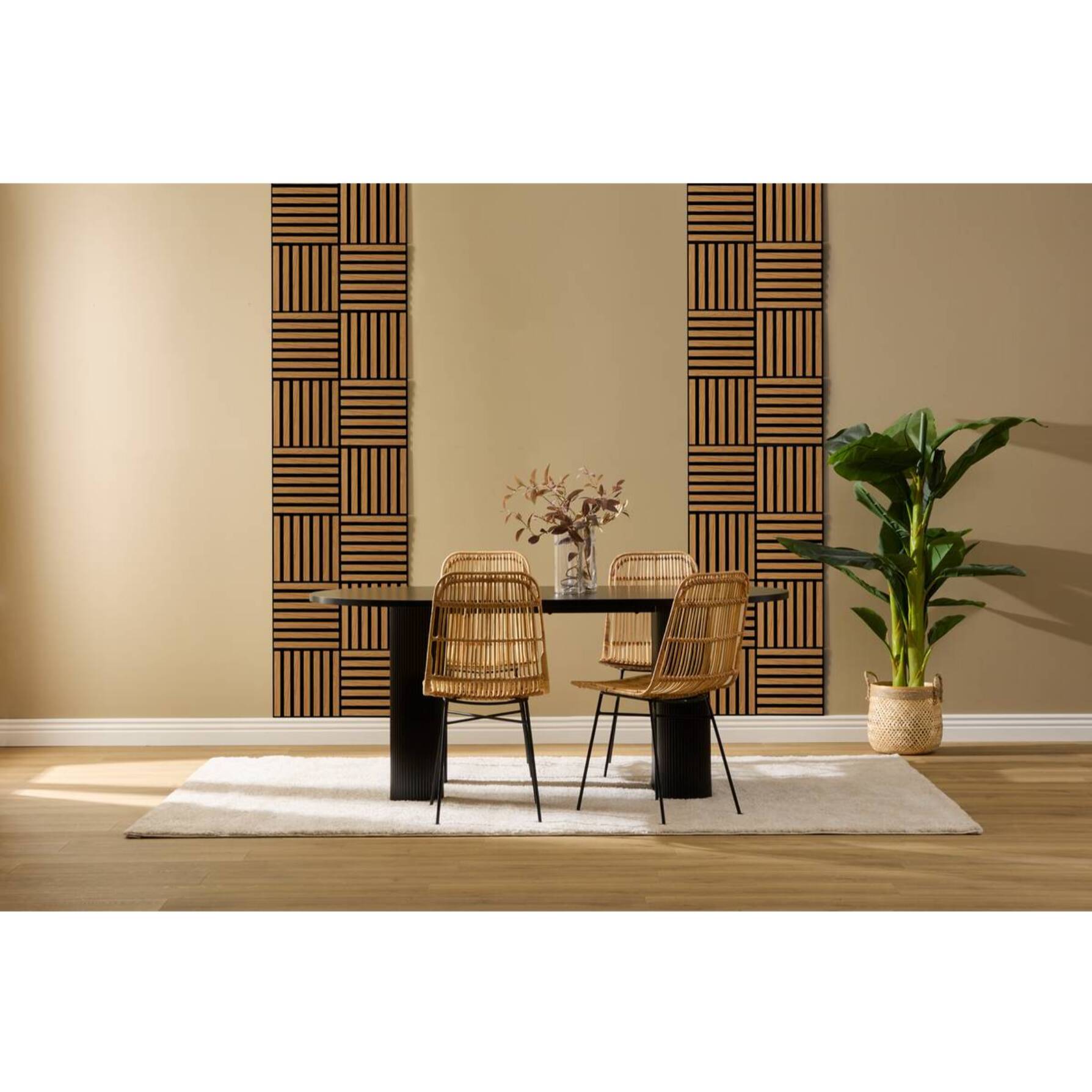 Lot de 3 panneaux décoratifs Colva effet noyer fond noir 30x30cm