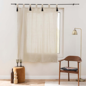 Rideau tamisant polycoton avec passants et pompons - Beige