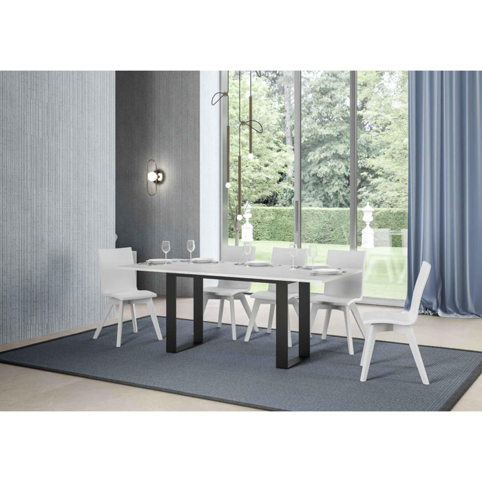 Table Tecno Double Frêne Blanc 120x45 ouverte/Allongée120x90/200x90 pieds/cadre Anthracite