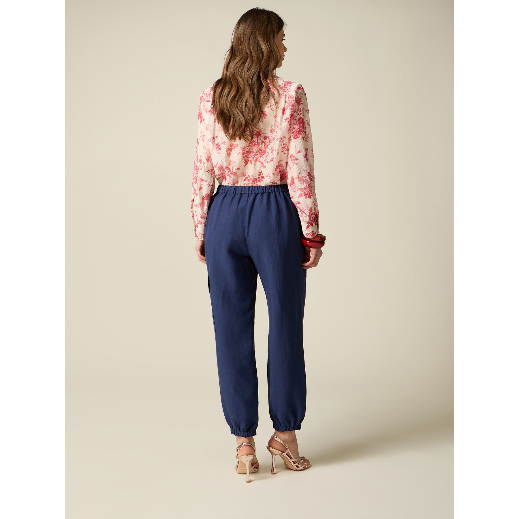 Oltre - Pantaloni cargo in lino/viscosa - Blu