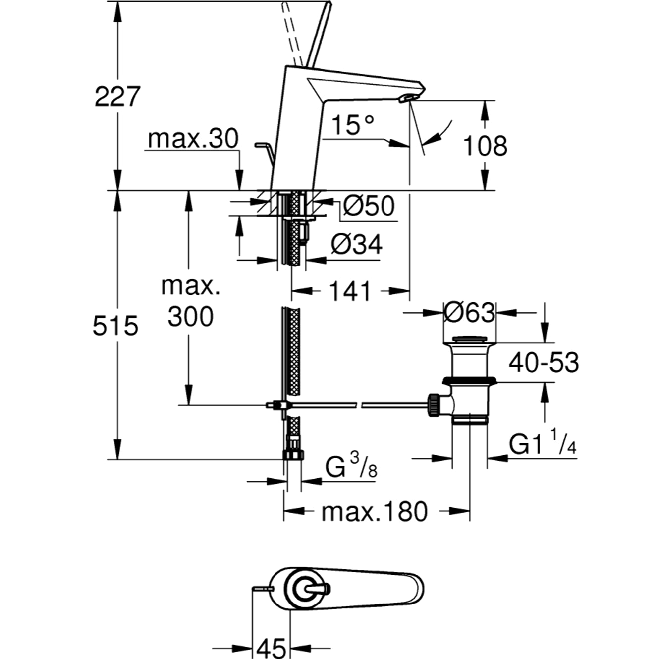 Mitigeur monocommande Lavabo Taille M Eurodisc Joy Chromé