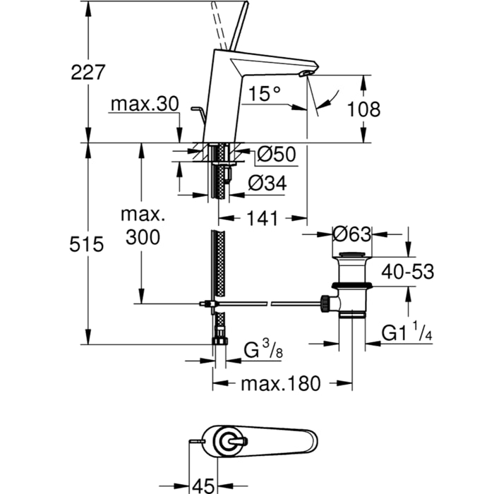 Mitigeur monocommande Lavabo Taille M Eurodisc Joy Chromé