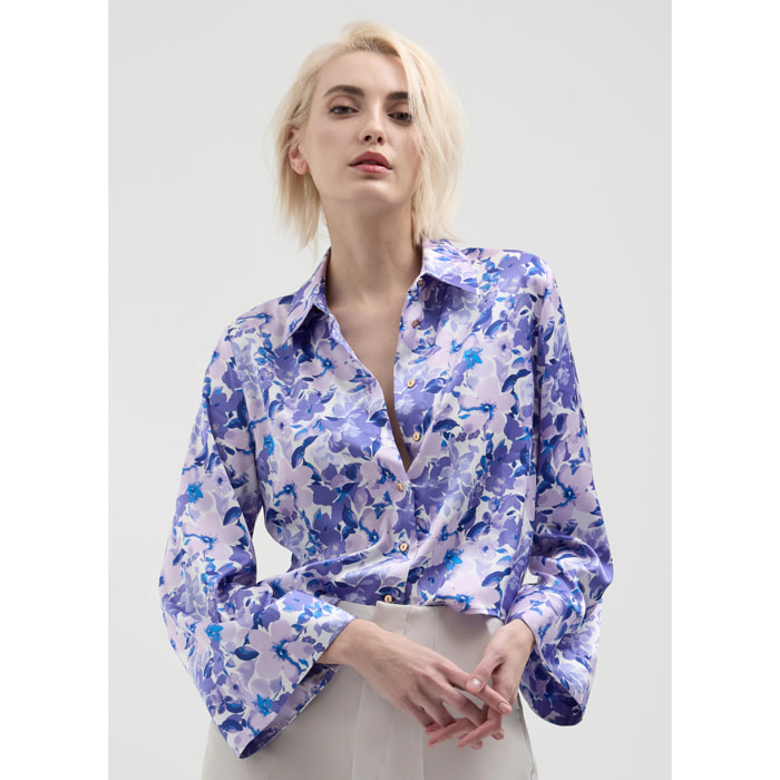 Camicia kimono a fiori in raso