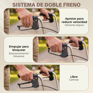 Andador para Ancianos Plegable, Andadores Adultos para Personas Mayores con Asiento y 4 Ruedas Altura Ajustable Frenos de Maneta Cesta Bandeja y Porta Bastón Rojo Vino