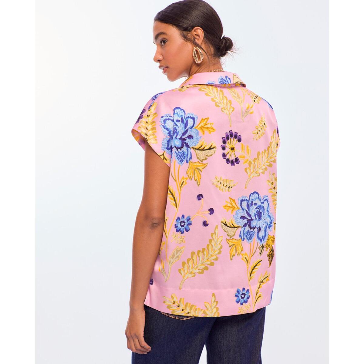 Blusa a collo alto con stampa floreale
