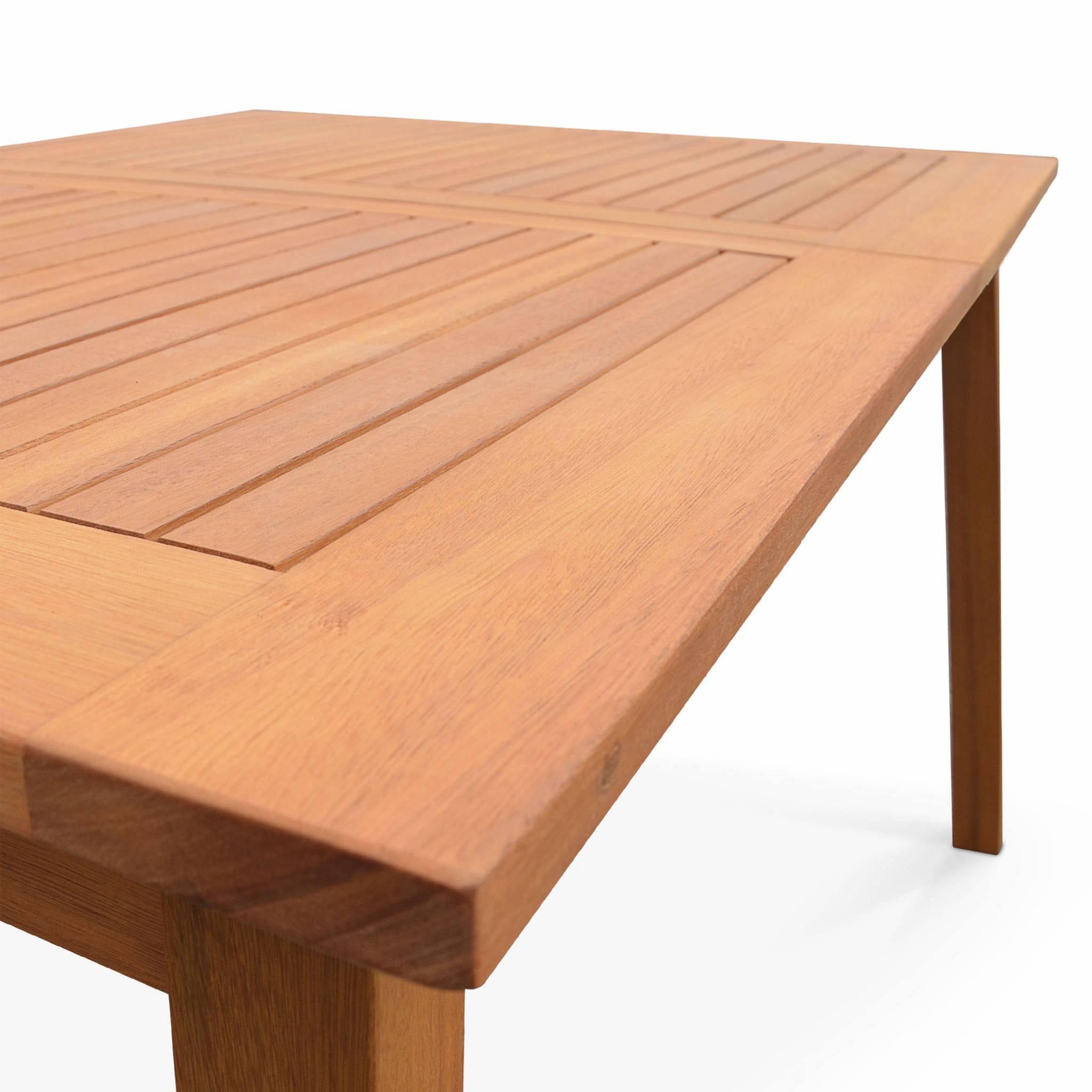 Salon de jardin en bois extensible - Almeria  table 200/250/300cm avec 2 rallonges. 2 fauteuils et 8 chaises. en bois d'Eucalyptus huilé et textilène terra cotta