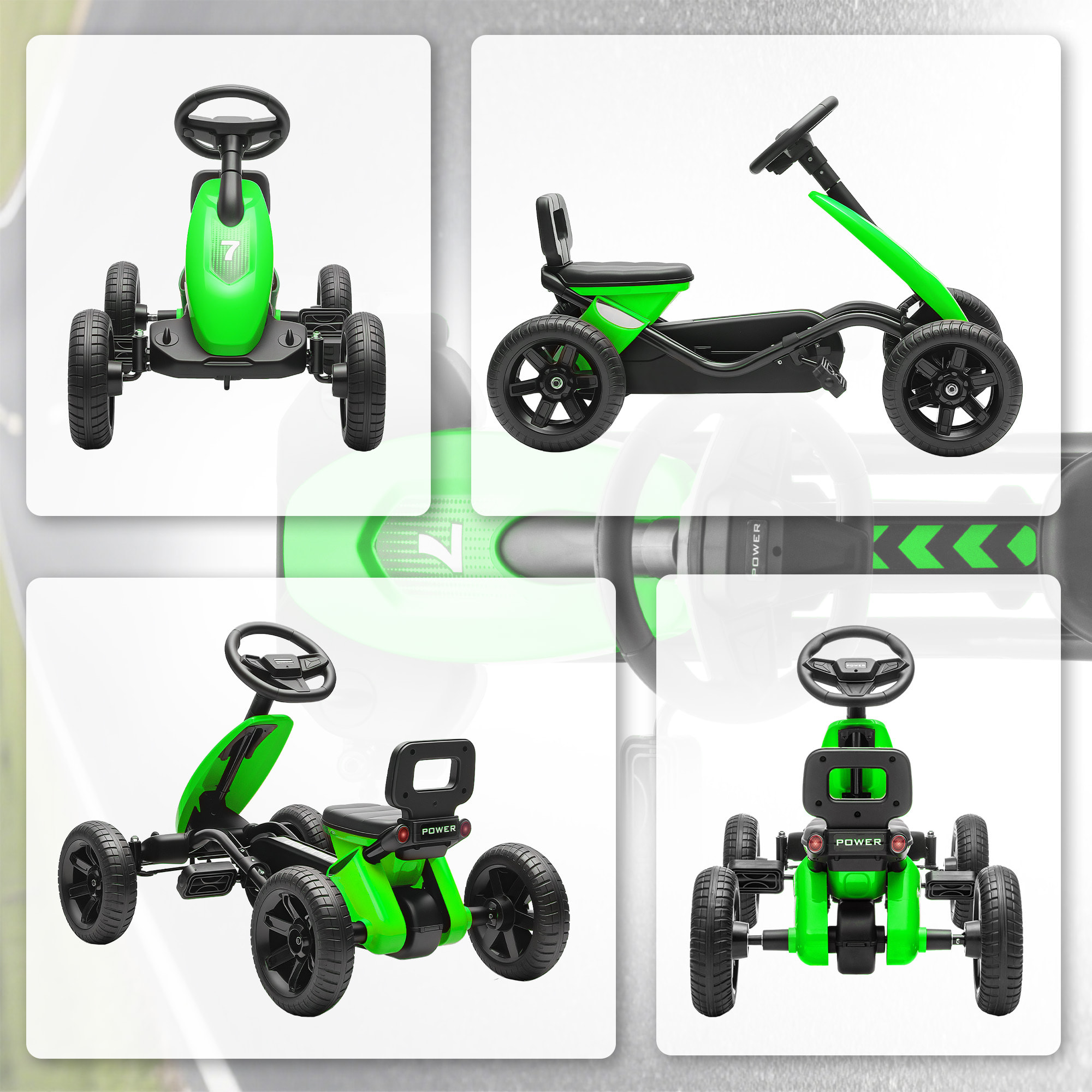 Kart à pédales enfant - Go Kart - carter chaine fermé - marche AV AR - métal plastique noir vert