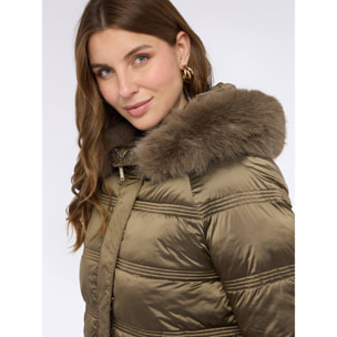 Fiorella Rubino - Piumino con cappuccio e bordatura peluches - Verde militare