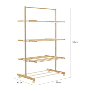 Séchoir 3 niveaux pliable en bambou - 22m d'étendage