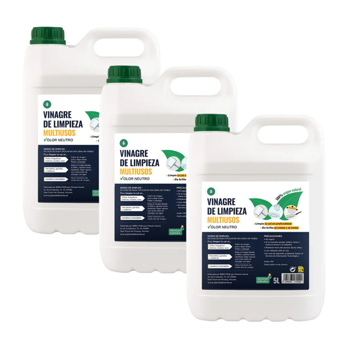 Pack 3x Vinagre Blanco de Limpieza Planeta Huerto 5 L