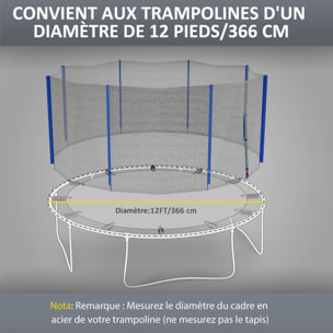 Filet de sécurité trampoline porte zipée Ø 366 cm 8 poteaux bleu noir