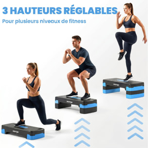 Stepper fitness aérobic hauteur réglable 10/15/20 cm antidérapant bleu