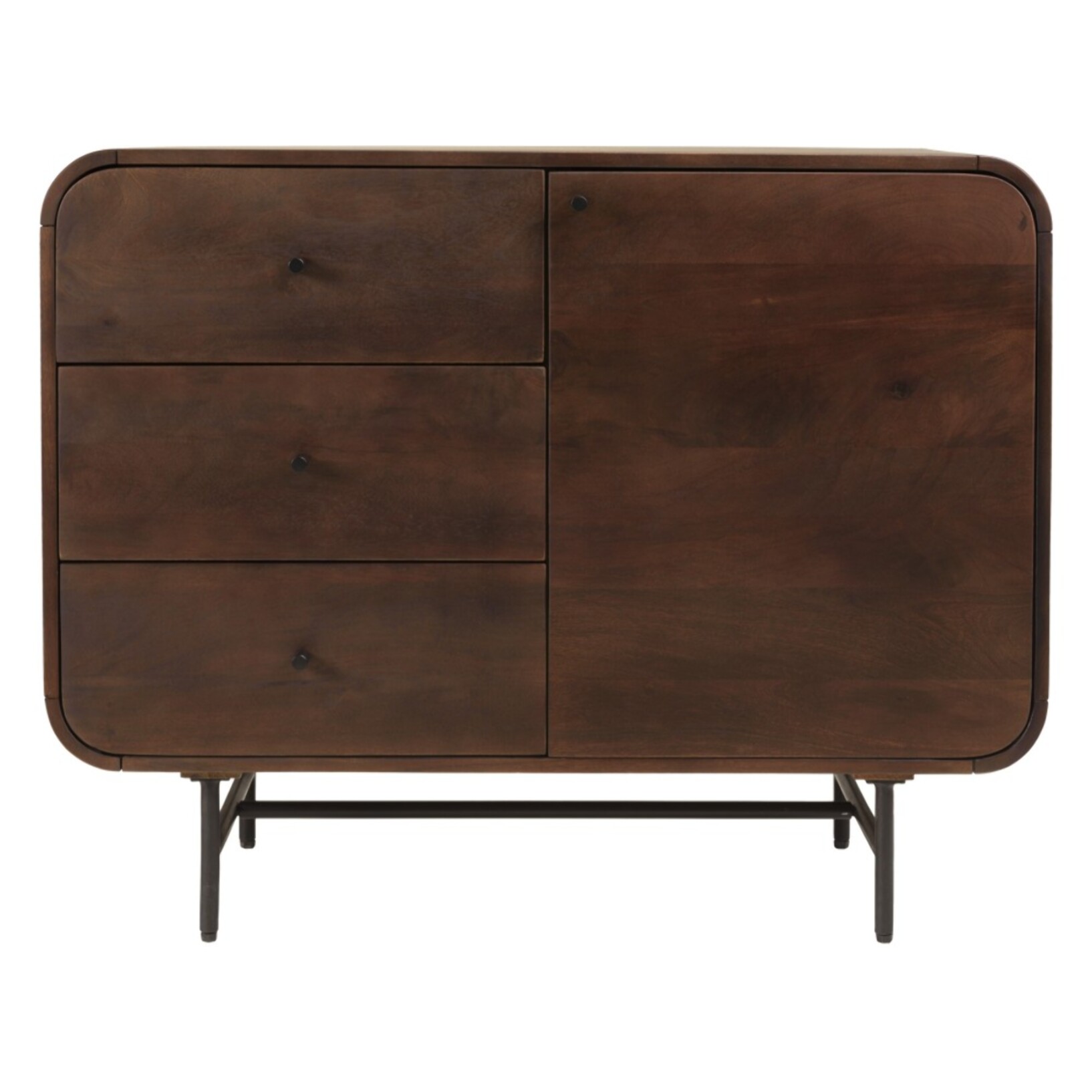 ALIX - Buffet design bois foncé et métal noir 1 porte 3 tiroirs ALIX