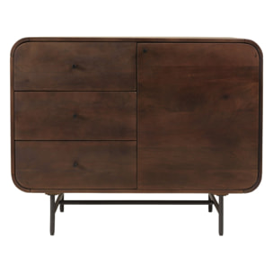 ALIX - Buffet design bois foncé et métal noir 1 porte 3 tiroirs ALIX