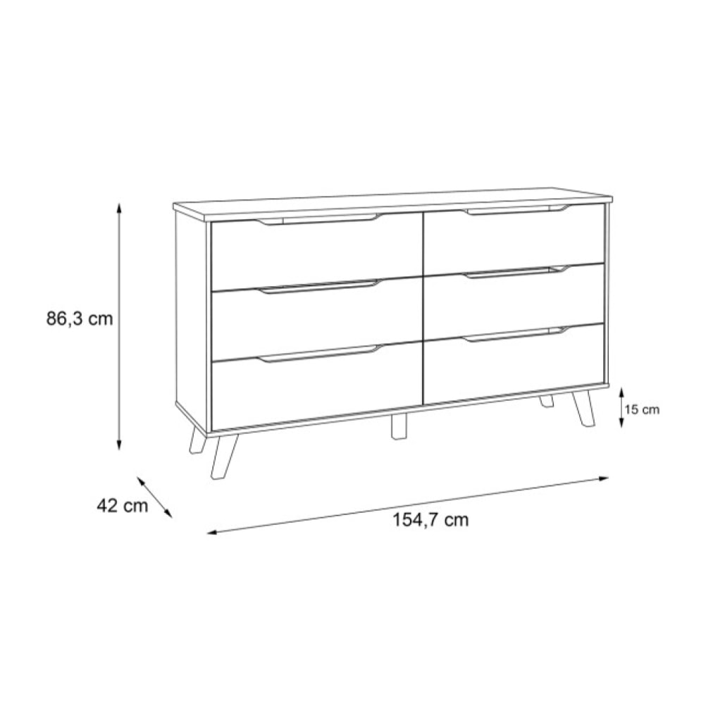 Commode 6 tiroirs effet bois chêne naturel et blanc mat - WANDA