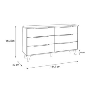 Commode 6 tiroirs effet bois chêne naturel et blanc mat - WANDA