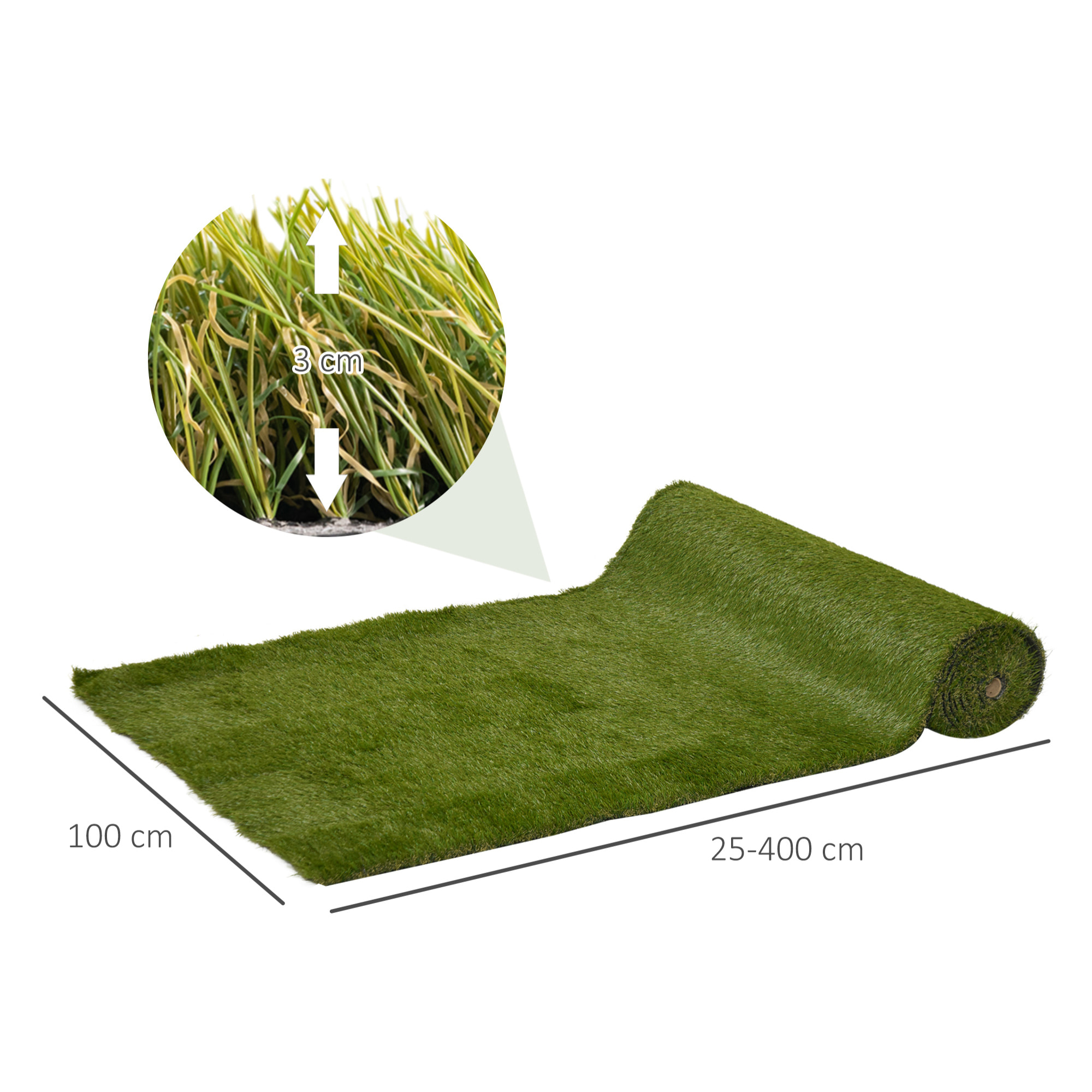 Gazon synthétique artificiel moquette extérieure dim. 4L x 1l m herbes hautes denses 3 cm vert