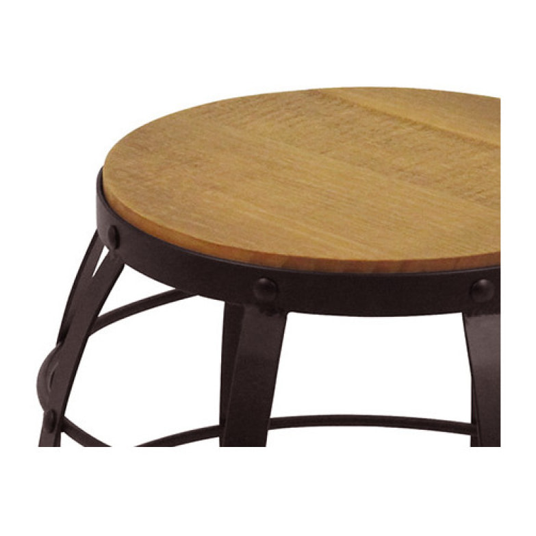 Tabouret rond en pin et métal - NORDIK