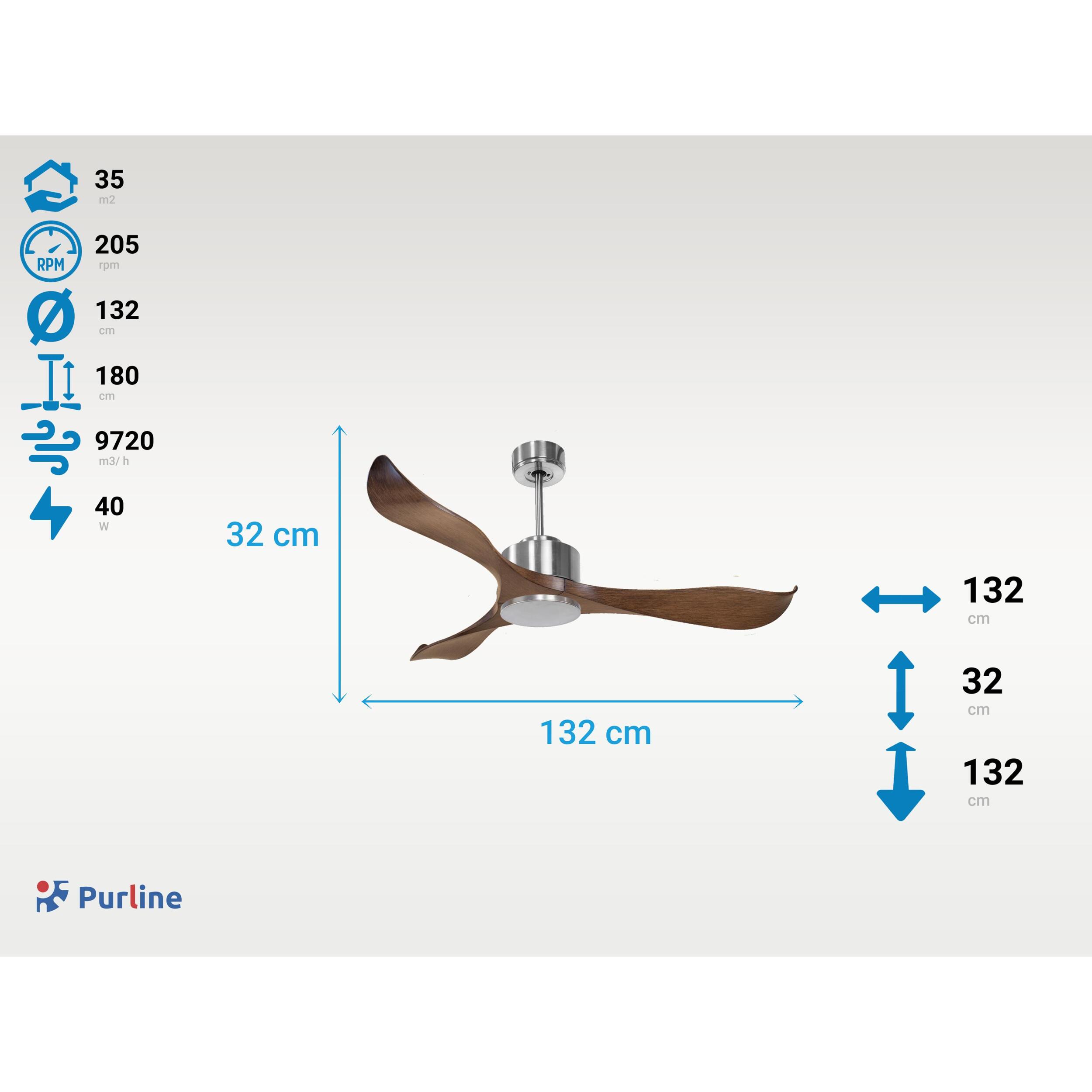 Ventilateur de plafond Réversible Lumière  Thermostat Wifi Moteur à courant continu Toits en pente Télécommande Adaptateur 2/3 Lames Hypersilence Mémoire 40   W argent