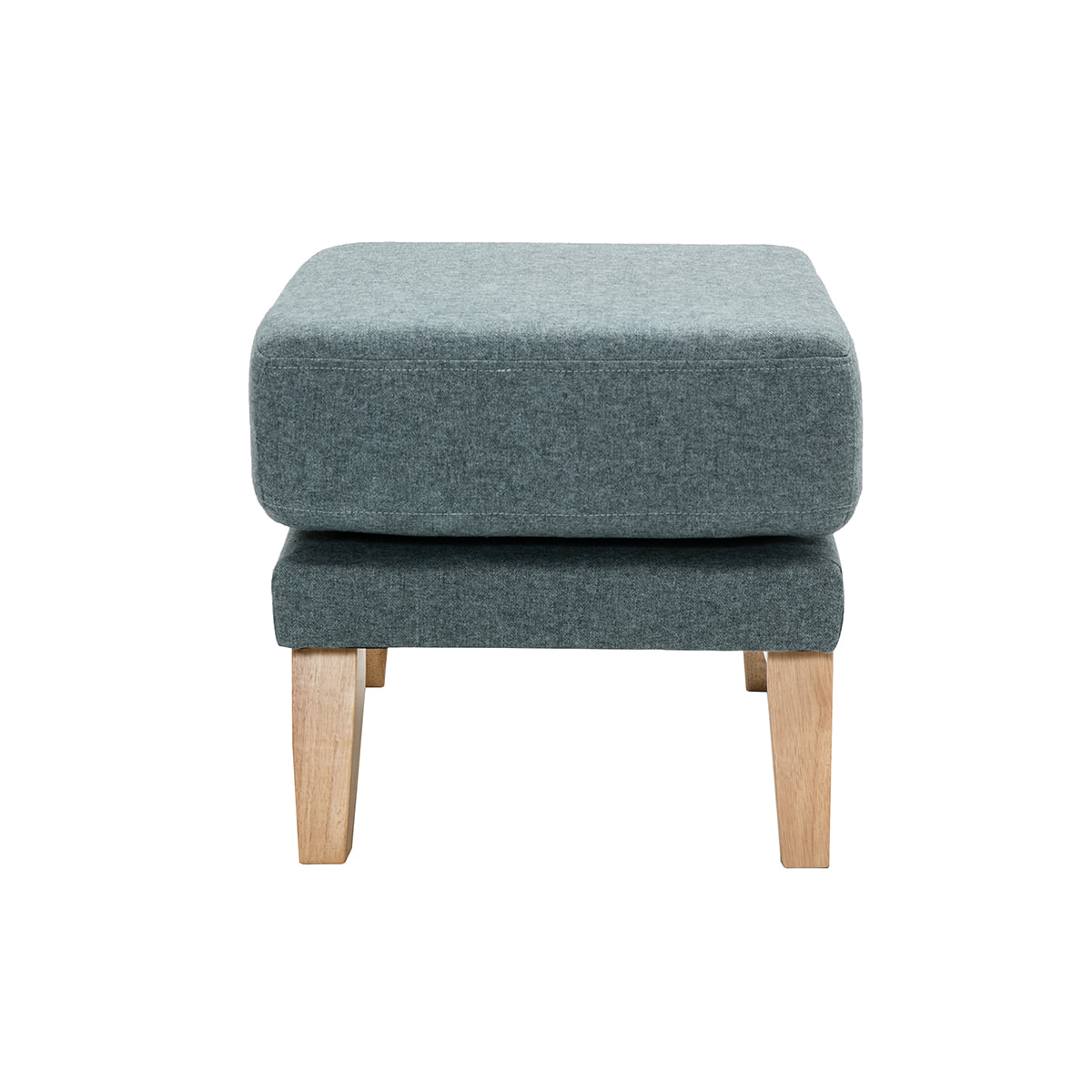 Pouf repose-pieds déhoussable scandinave en tissu vert de gris et bois clair OSLO