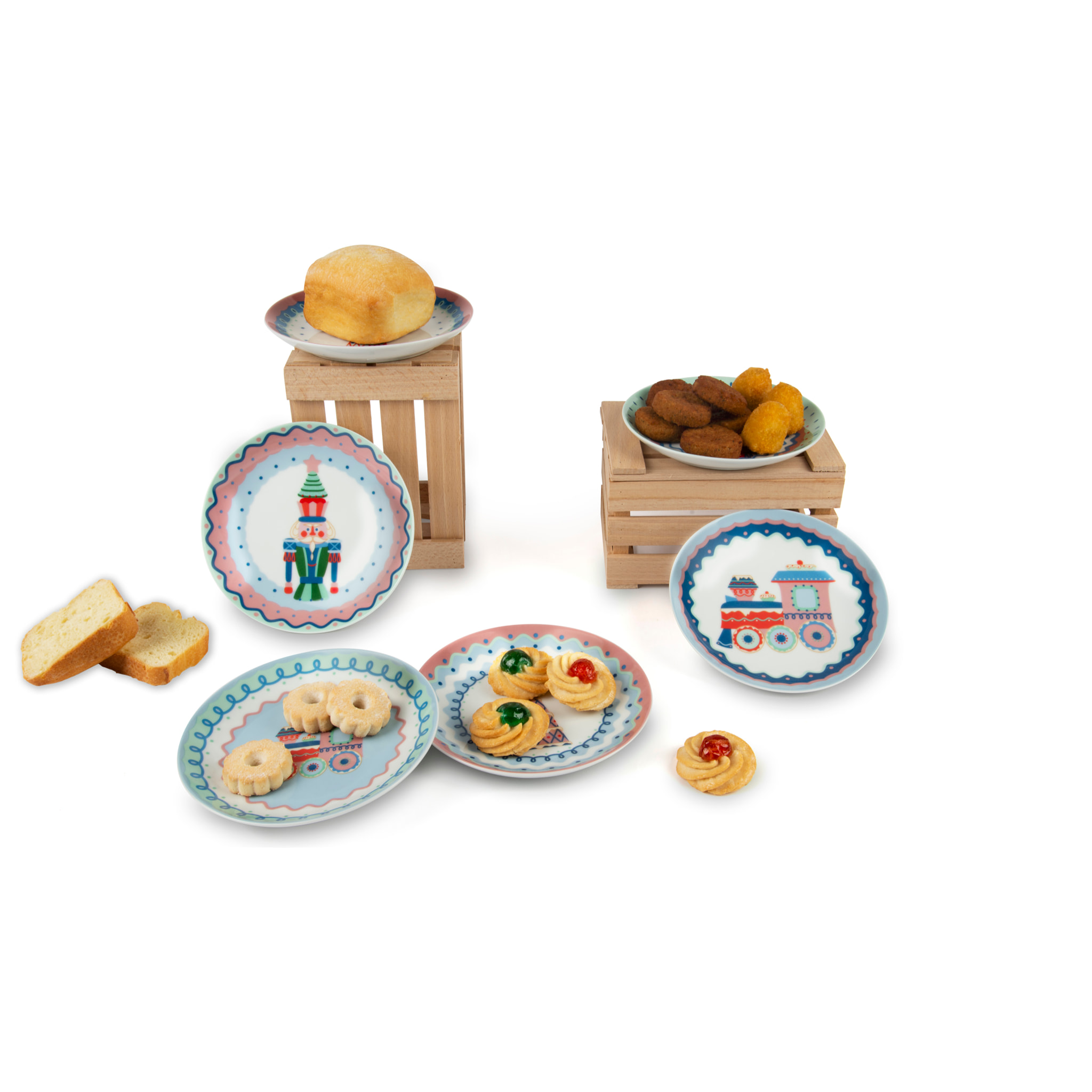 Set de 6 assiettes apéritif Excelsa - Xmas Sweet Pastels, Porcelaine Multicolore