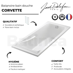 Baignoire Corvette + pare bain 2 volets chromé