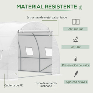 Invernadero de Túnel 6x3x2 m con Puerta Enrollable 12 Ventanas Cubierta de PE 140 g/m² y Metal Galvanizado para Cultivos Plantas Verduras Blanco