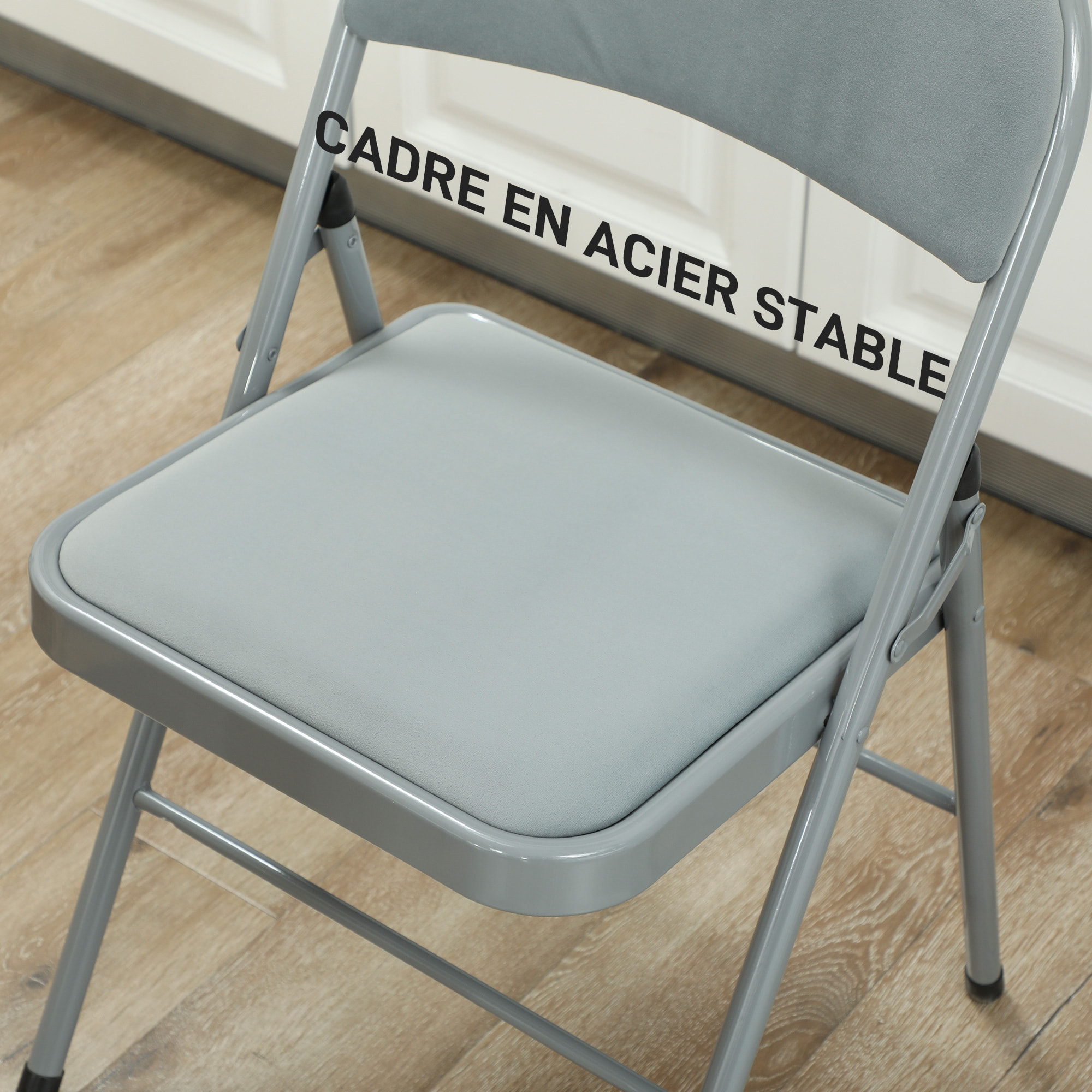 Lot de 4 chaises pliantes assise dossier rembourrés acier velours gris