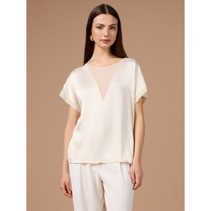 Oltre - Blusa con inserto see-through - Bianco