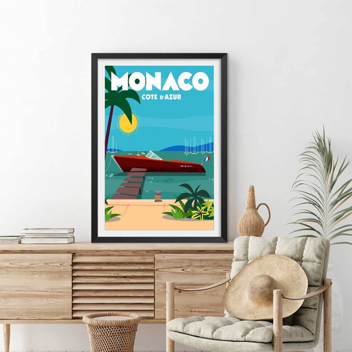 Poster de monaco dream Affiche + cadre en bois - Noir