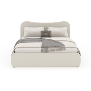MILANO Lit coffre 140x190cm design arrondi velours côtelé beige