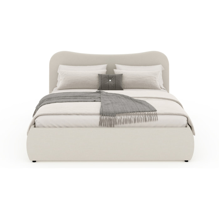 MILANO Lit coffre 140x190cm design arrondi velours côtelé beige