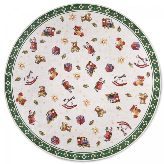 Tapis rond salon ou chambre enfant,  motif fêtes de SANTA, kilim original, entretien facile
