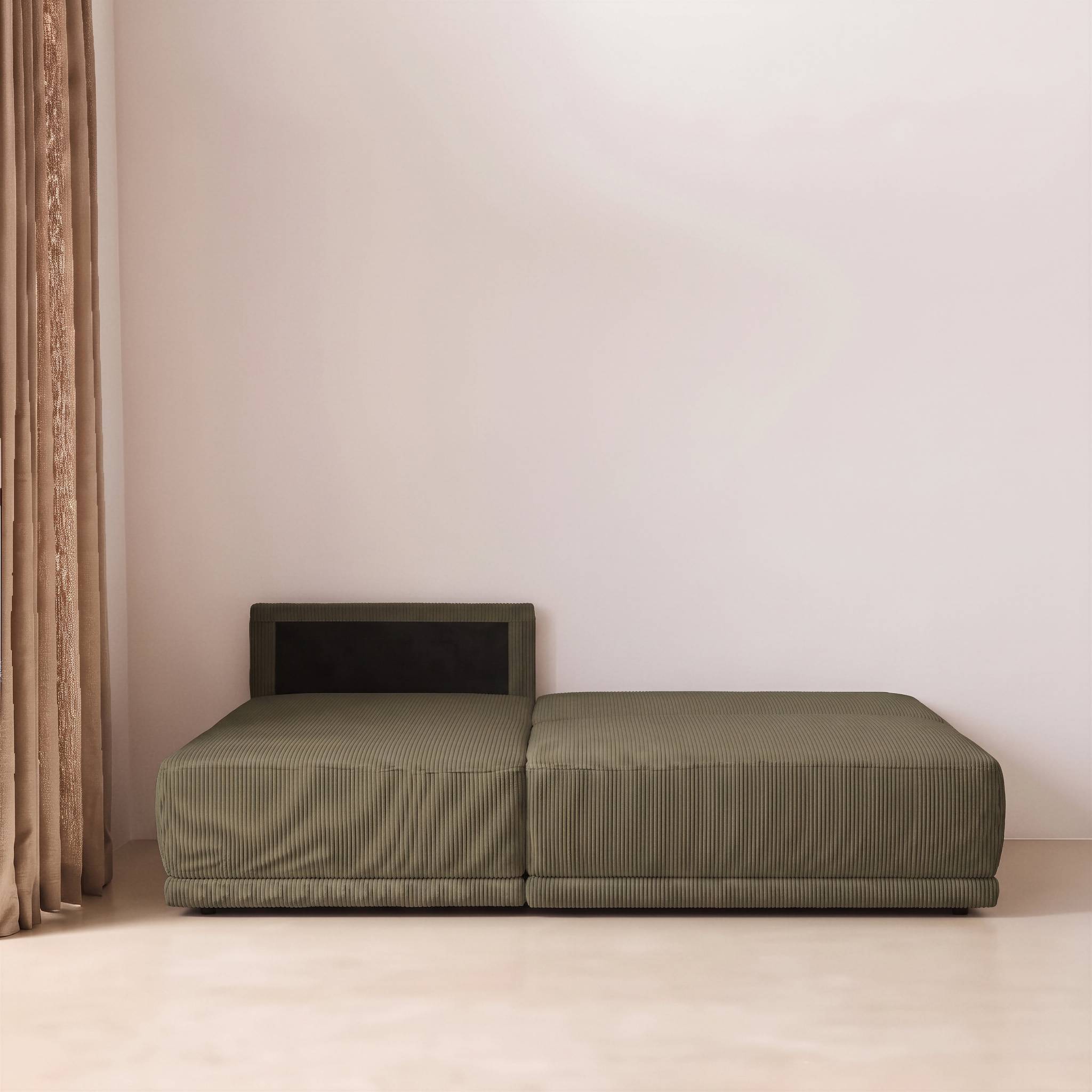 Banquette canapé d'angle gauche convertible 3 places velours côtelé avec coffre NELSON