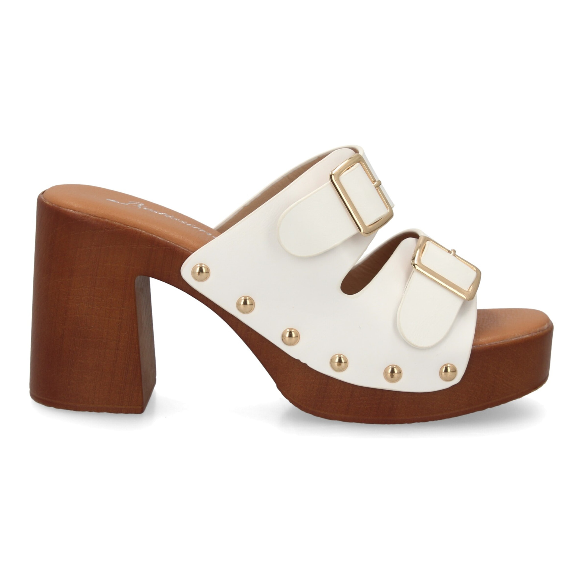 Sandalia plataforma mujer con hebillas y tachuelas