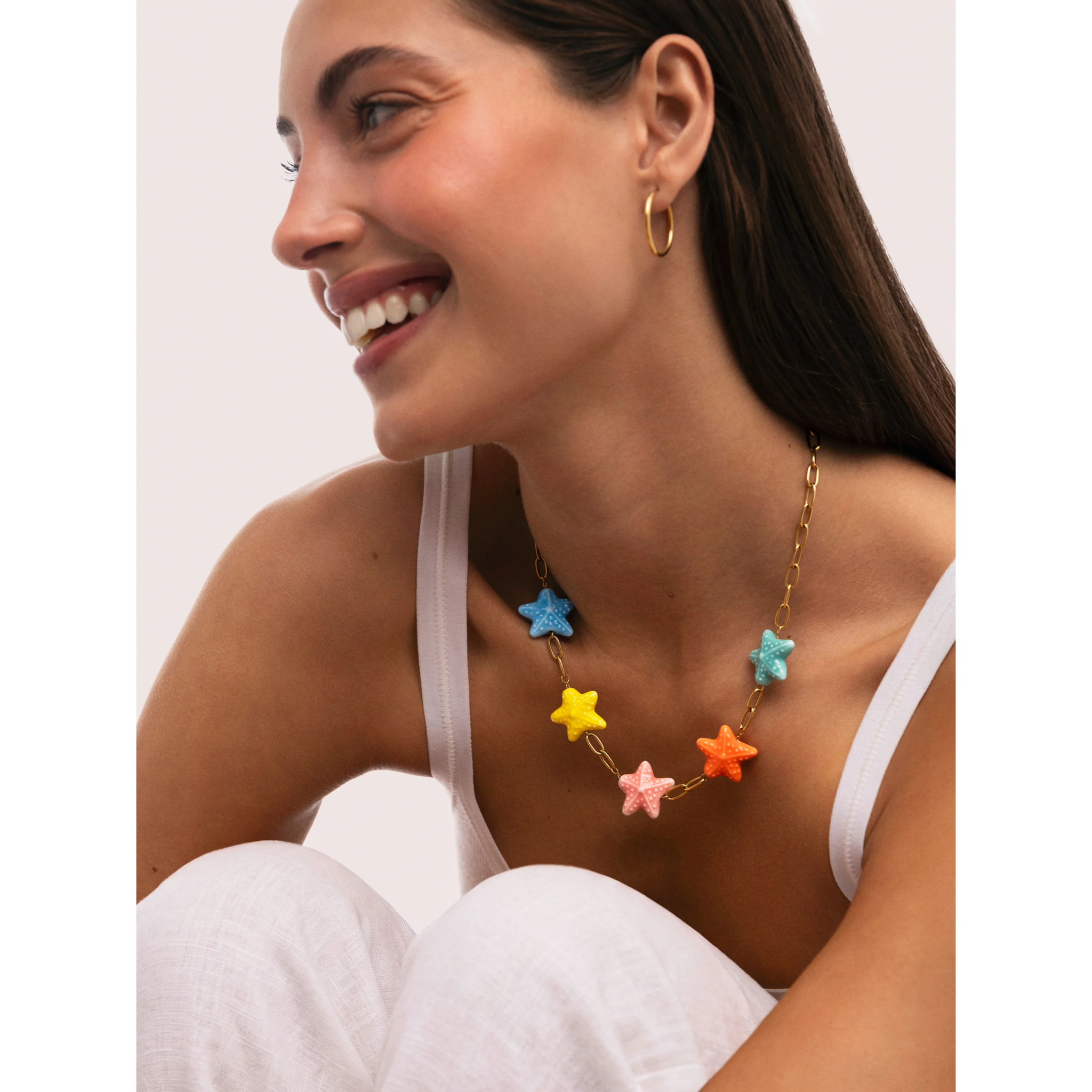 Collar Starfish Chic Color Acero Baño Oro