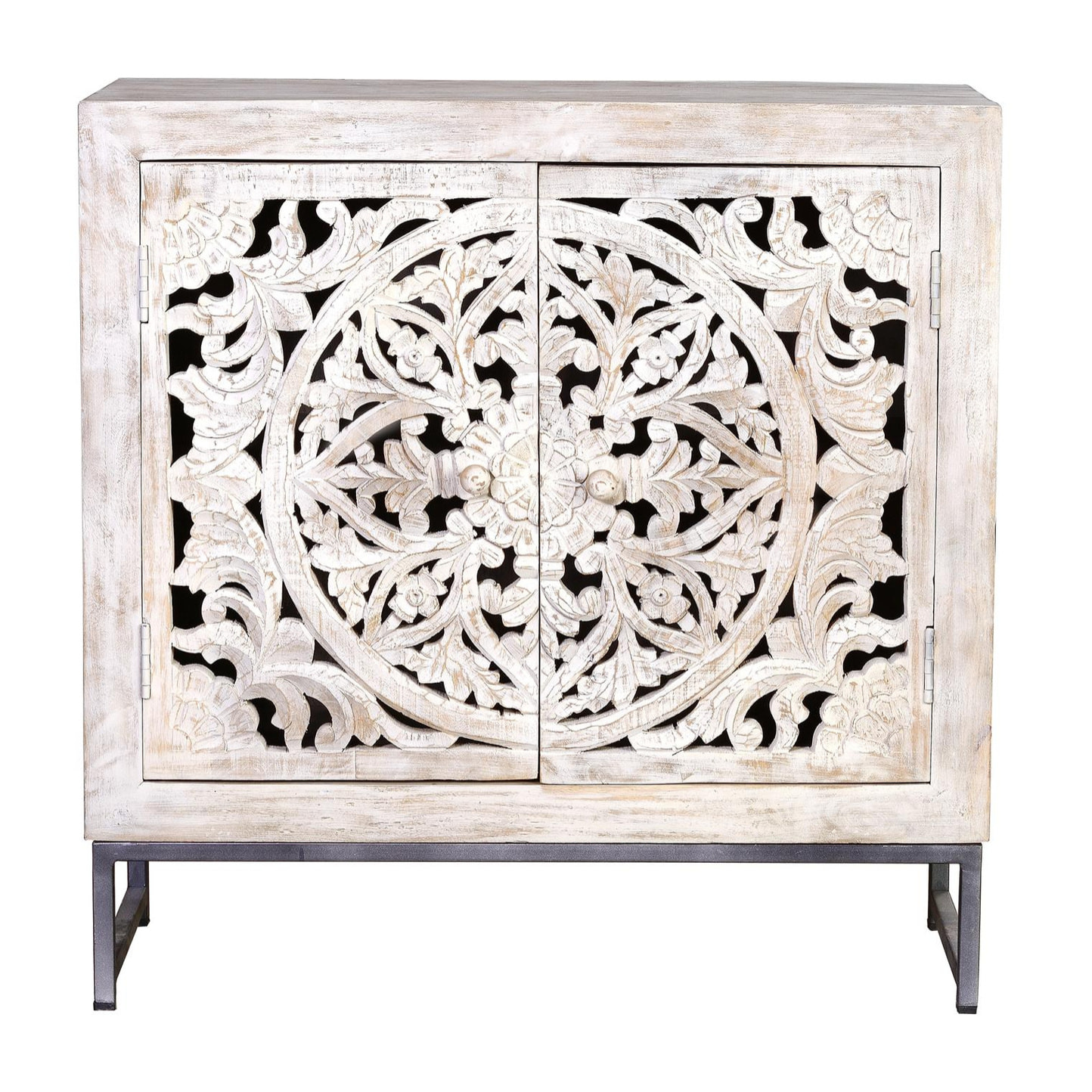 Cómoda de Madera de Mango 80 Cm Estilo Étnico Boho Tallado