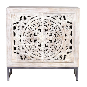 Cómoda de Madera de Mango 80 Cm Estilo Étnico Boho Tallado