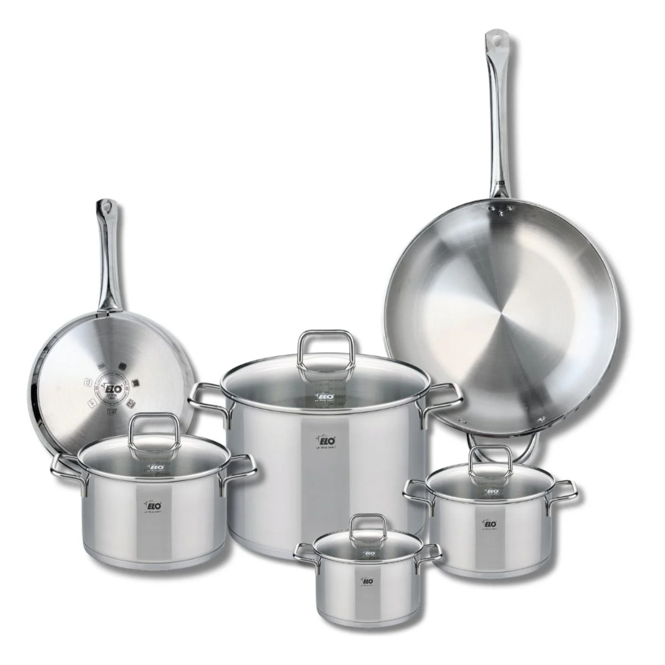 Ensemble de 2 Poêles de cuisson 24 et 32 cm et 4 faitouts 14, 16, 20 et 26 cm Elo Profi Citrin