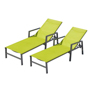 Lot de 2 transats en aluminium gris foncé et vert SITGES