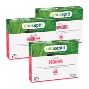 OLIOSEPTIL® - Bronches - Complexe d'huiles essentielles pures - Gélules végétales L-Vcaps® - Dès 15 Ans - Aide à dégager les bronches et assainir les voies respiratoires - Lot de 3