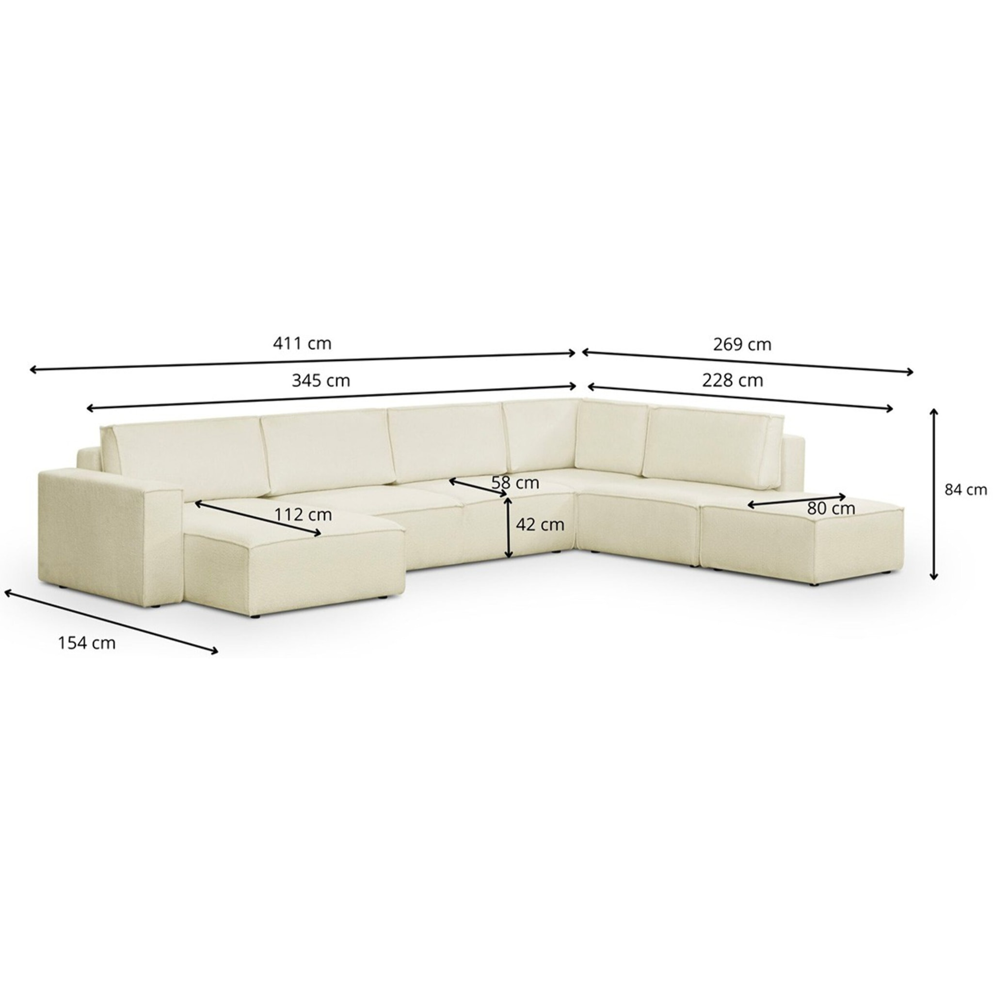 Canapé d'angle droit convertible 8+1 places en tissu bouclé - HARPER MOD
